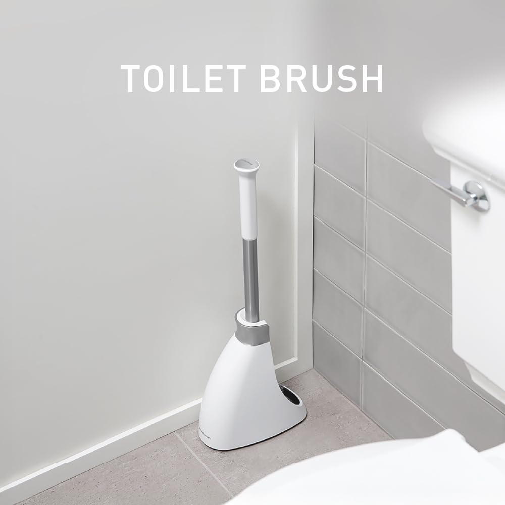 Toilet Brush with Caddy, Stainless Steel, White