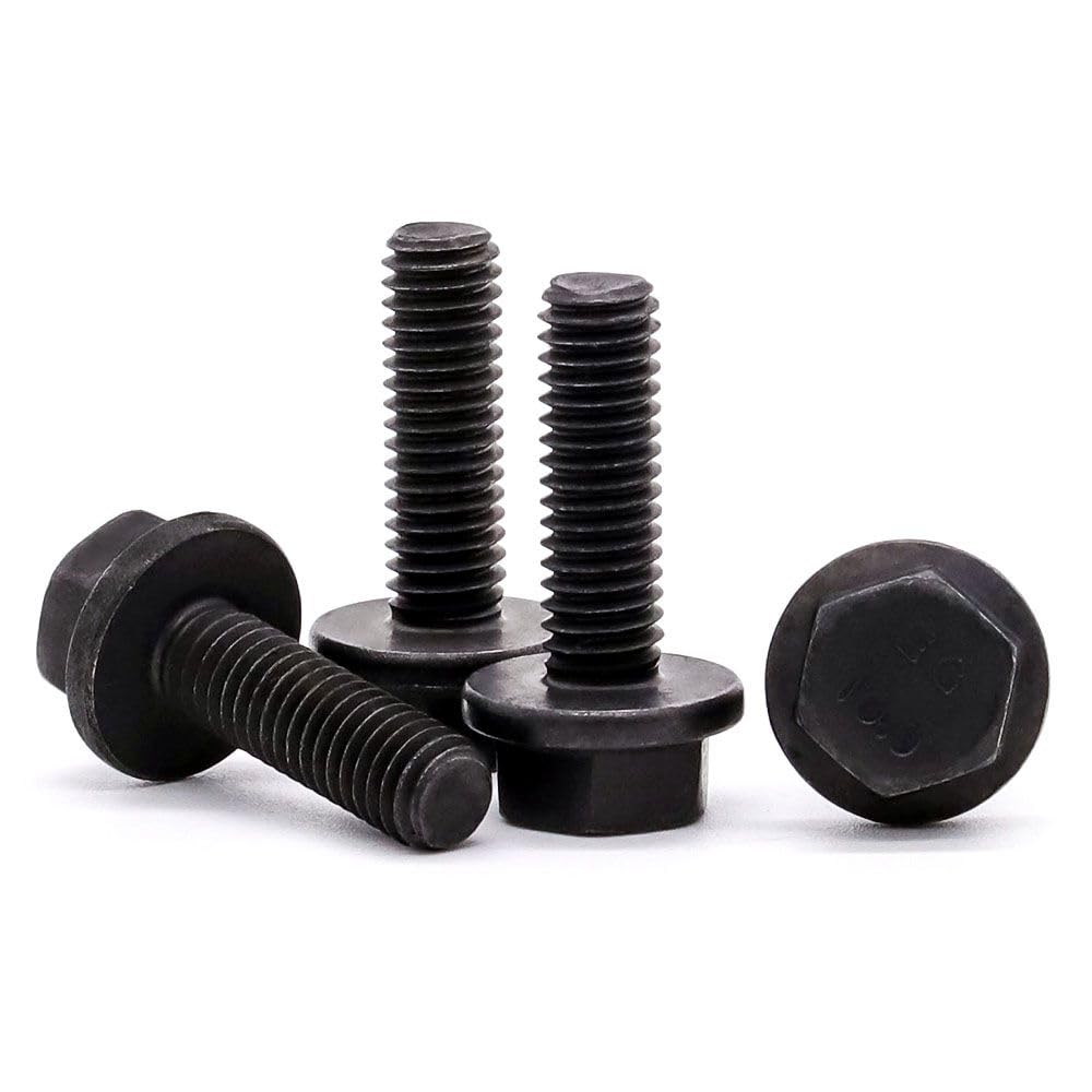 Glvaner M12-1.75 x 30mm (8 pcs) Alloy Steel Flanged Washer Head Hex Bolts, Extra-Large Washer Head, 10.9 Grade Black Oxide Finish GB5789 Full Thread