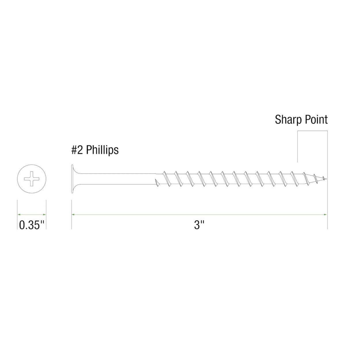 Coarse Thread Drywall Screws - #2 Phillips Bugle Head - Sharp Point - for Attaching Drywall to Wood Studs - Phosphate