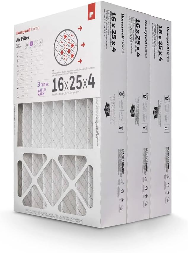 16x25x4 MERV 8, AC Furnace Air Filter, 3 PACK | (CF408F1625-3PKAM) (Actual Dimensions: 15.63 x 24.75 x 4.38 in.)