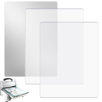 3 Pcs/Set Cutting Pad and Metal Shim Set for Die Cutting Machine – 2 Clear Polycarbonate Cutting Plates 8.75"x6" & 1