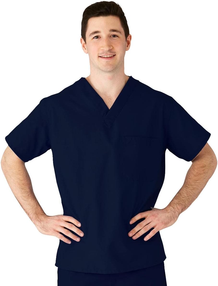 AngelStat Unisex 1-Pocket V-Neck Scrub Top, Navy, X-Large