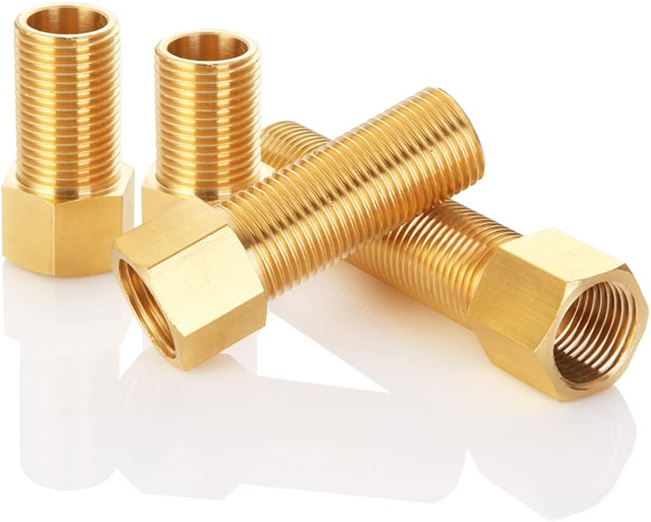 Uenede 1/2 Inch Brass Hex Extension Pipe Fitting Kit, 4PCS