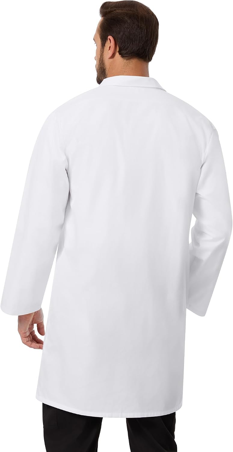White Lab Coat for Men, Long Sleeve Doctor Coat with 3 Pockets