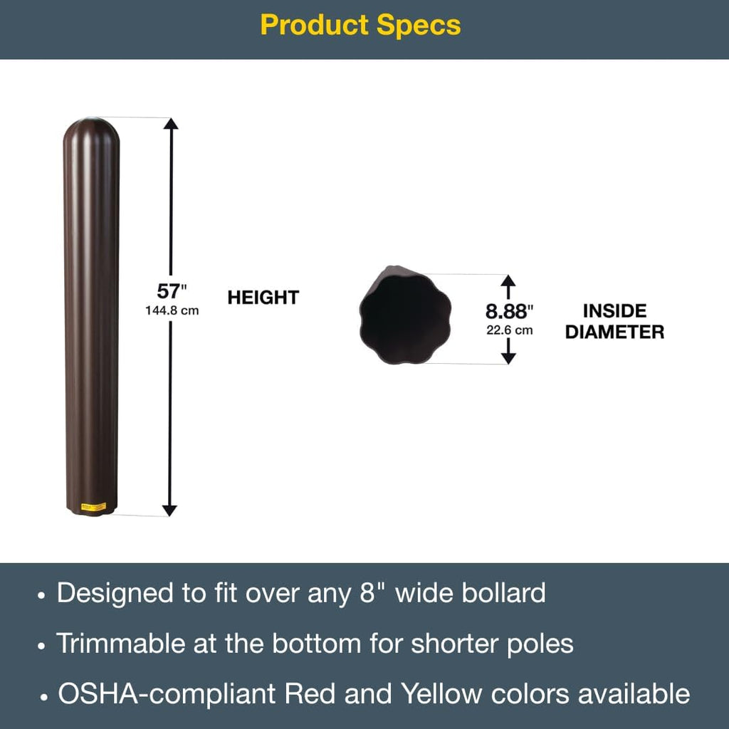 Bollard Covers for 8 Inch Poles - 56" Tall Bollard Post Sleeve | Durable Fluted HDPE Plastic - Trimmable Brown
