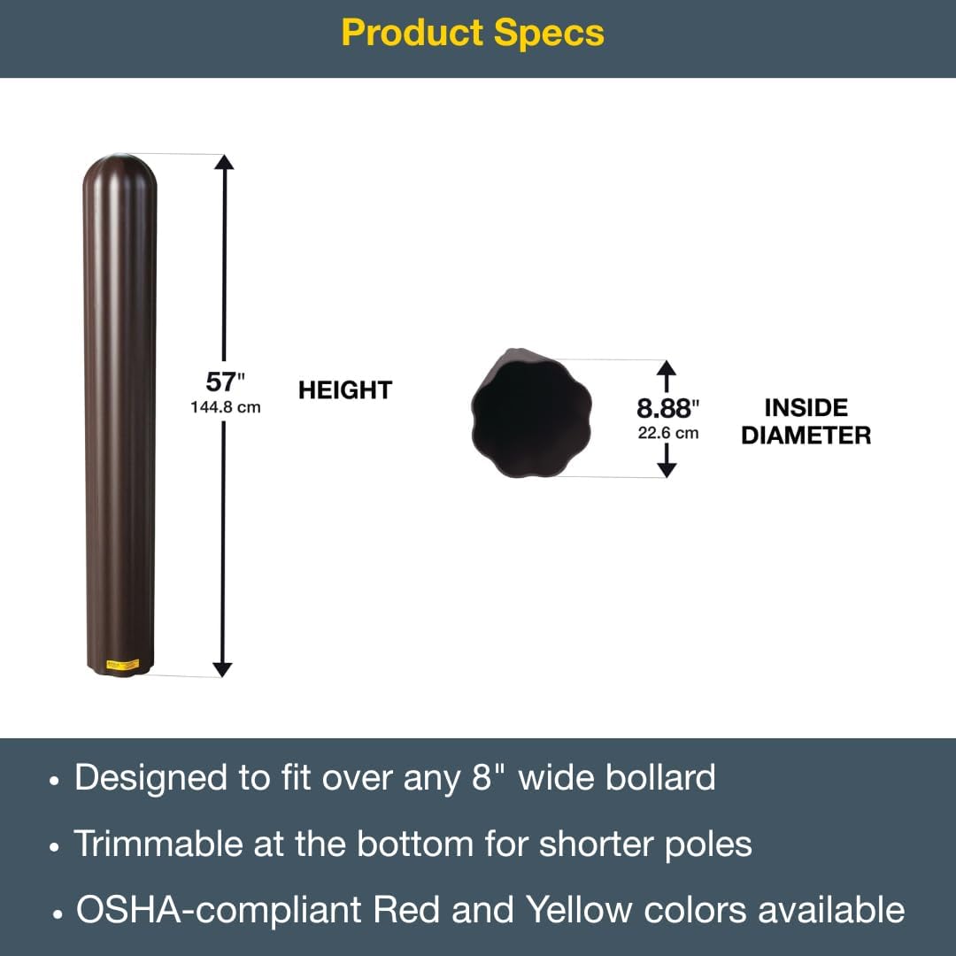Bollard Covers for 8 Inch Poles - 56" Tall Bollard Post Sleeve | Durable Fluted HDPE Plastic - Trimmable Brown