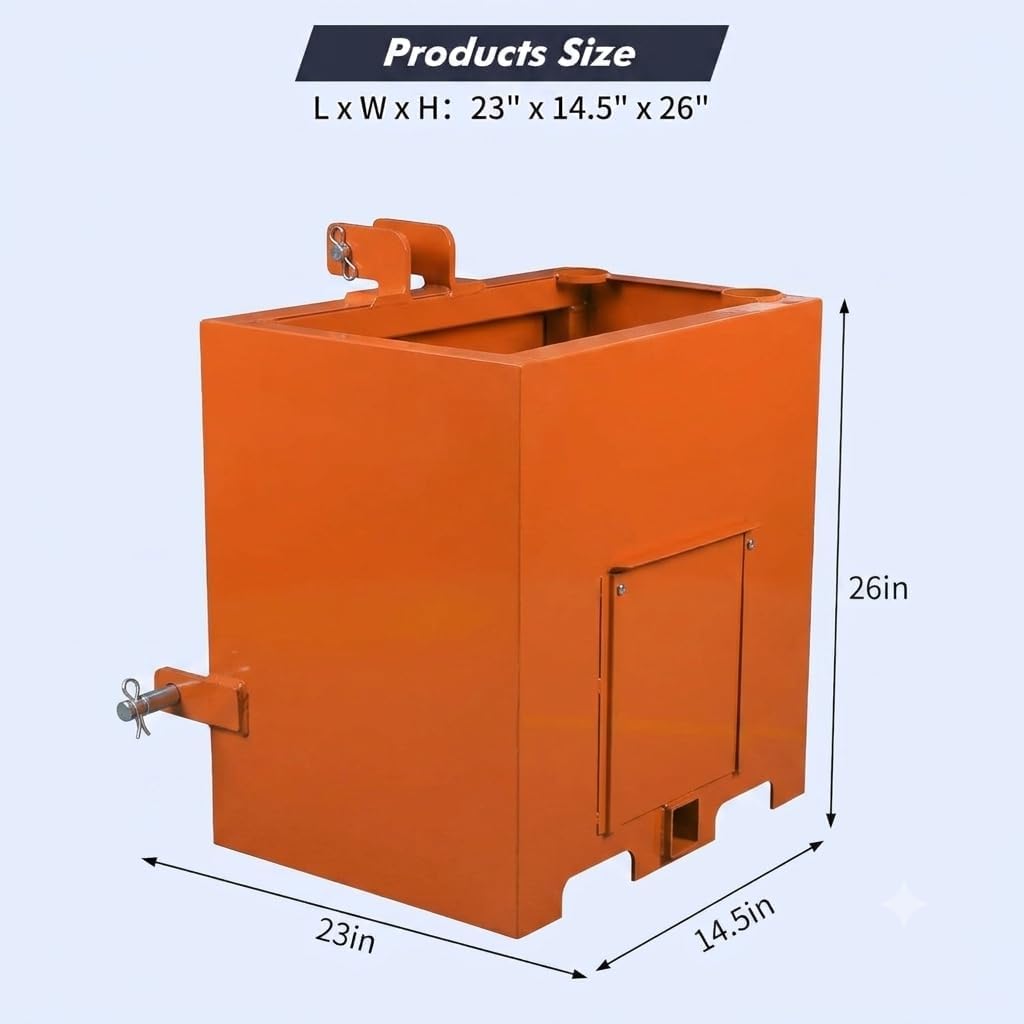 Heavy Duty 800 Lbs 3-Point Tractor Ballast Box – Fits Category 1 Hitch, Compatible with Loaders & Skid Steers
