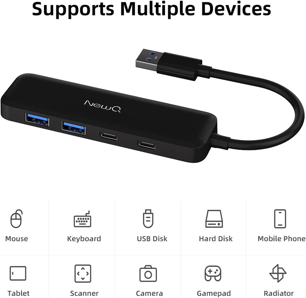 Dual USB C USB A 3.0 Hub: USB Hub 4 Ports with 2* USB-C 3.0 and 2* USB-A 3.0, Ultra Slim Portable USB Splitter
