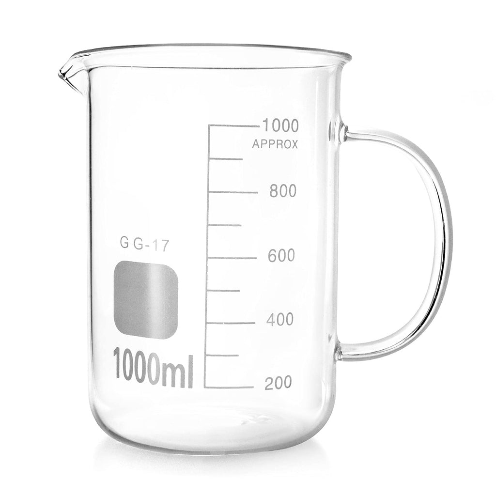 Beaker with Handle, 1000ml/33.81oz Measuring Cup, Borosilicate Glass,Beaker Mug with Pouring Spout