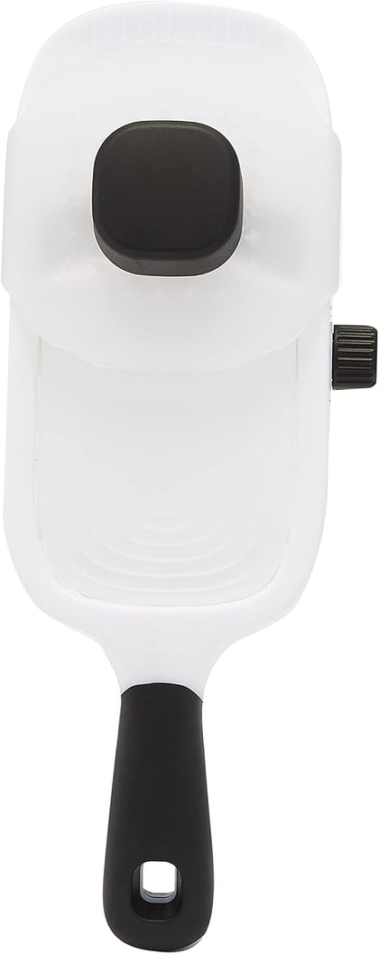 Hand-held Safe Mandoline Slicer for Vegetables and Fruits, Adjustable Thickness, Stainless Steel Blade, White, 11.3"