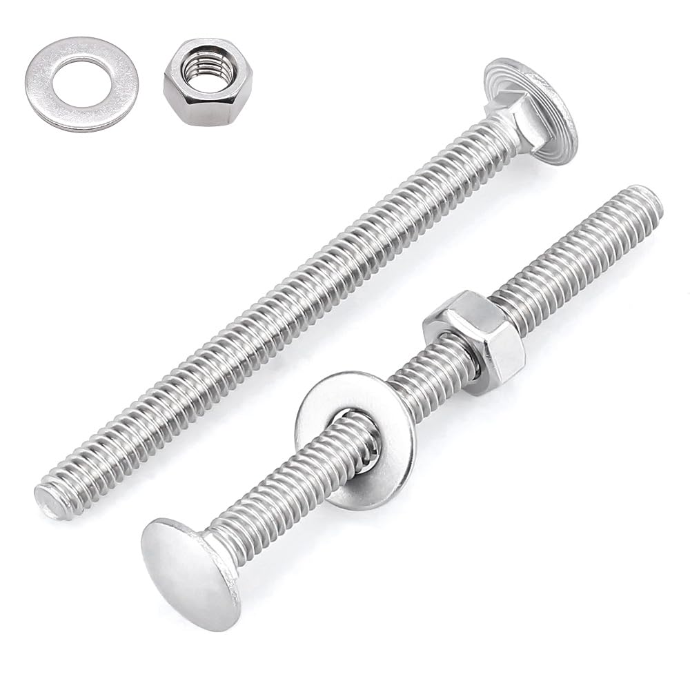 1/4-20 x 3 Inch Carriage Bolt Kit, 304 Stainless Steel (18-8) with Hex Nuts & Flat Washers - 16 Sets, Round Head