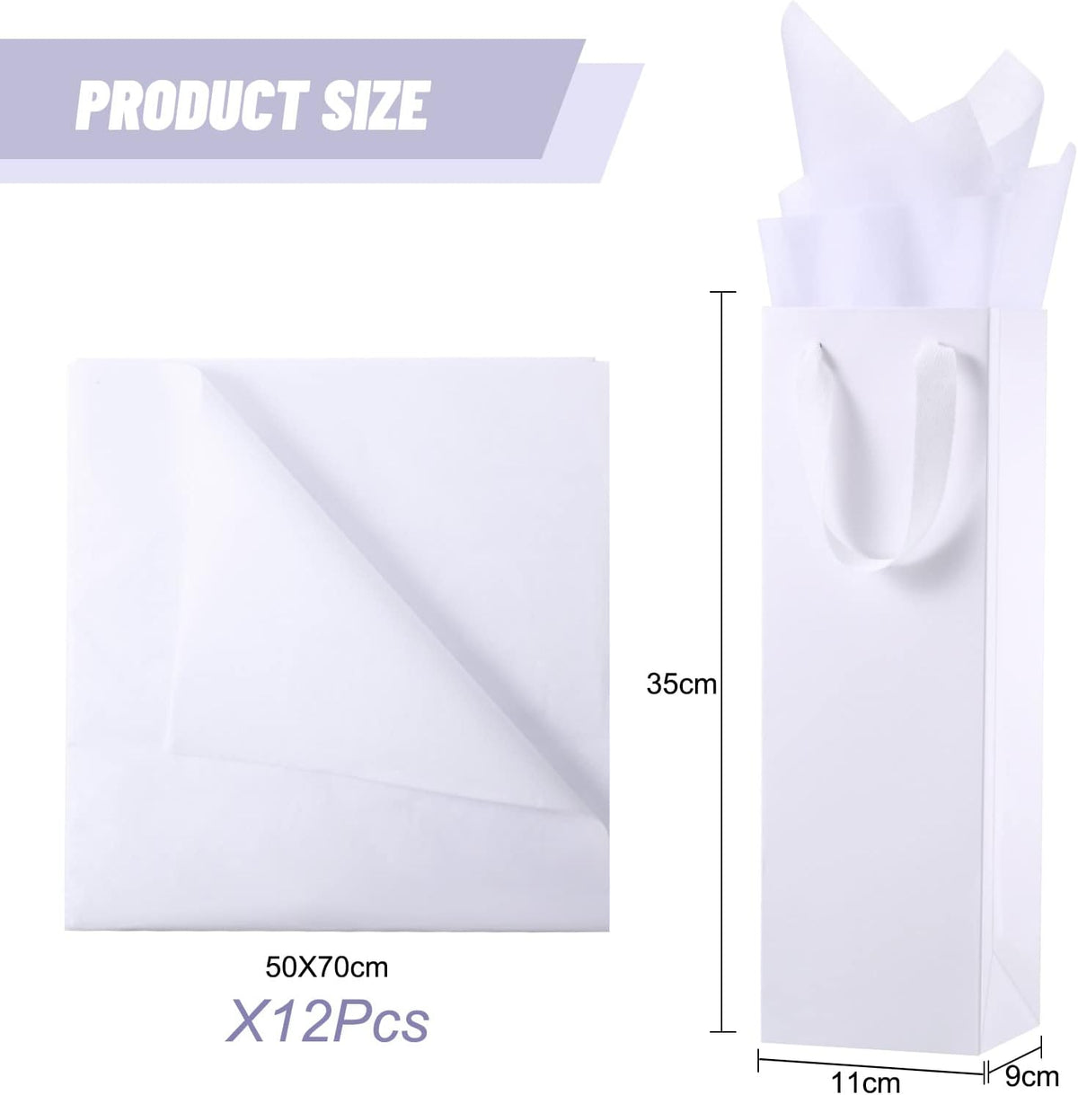 12 Pcs Wine Bottle Gift Bag with Handles Tissue Paper, White