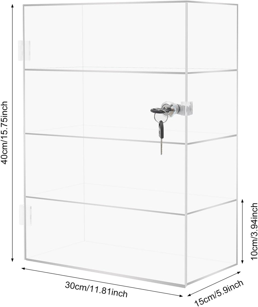 Acrylic Display Case with Lock, 4-Tier Locking Display Cabinet for Collectibles, Clear Countertop Showcase with Key