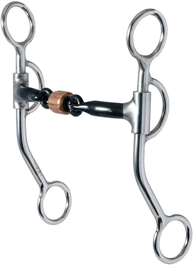 776 All Around Curb Bit for Horse - 3-Piece Sweet Iron Snaffle with Copper Roller - Stage C