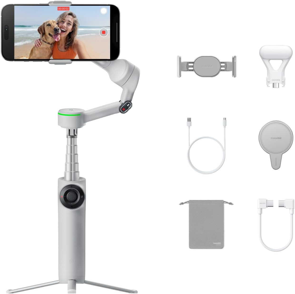 Flow 2 Pro Creator Bundle Grey - Foldable AI Phone Gimbal, Apple DockKit, 360º Pan Tracking, Free Tilt Mode, Built-in