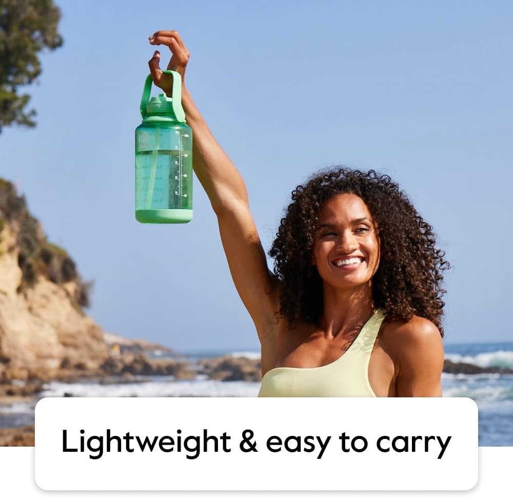 Motivational Water Bottle with Straw Lid and Time Marker (64 oz, Vivacity Purple) - Leakproof, BPA Free Water Bottle