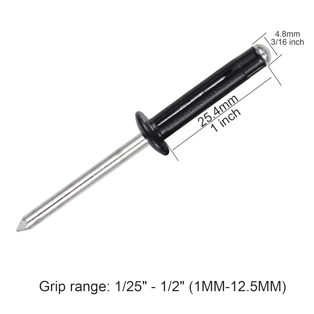 3/16"x1" Black Tri-Fold Kayak Rivets -120Pcs, Exploding Aluminum Pop Rivets