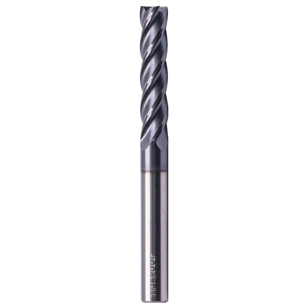 3/8" 4 Flute Solid Carbide Long Square End Mill, 4" OAL, AlTiN Coated