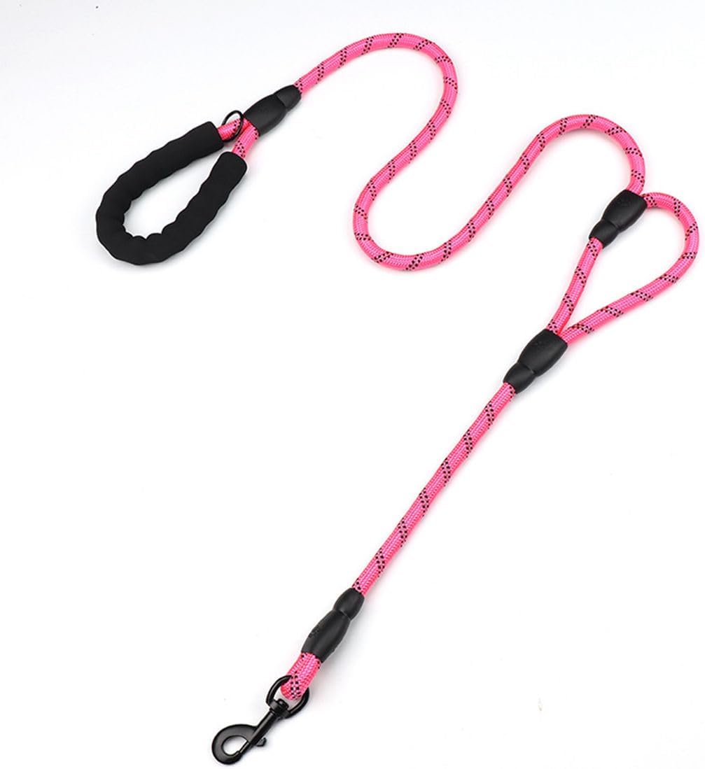 Double Handle Dog Leash 6FT Reflective Rope Lead with Two Handles, Pink