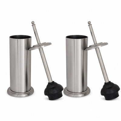 Toilet Plunger with Covered Canister & Holder, Stainless Steel,2 Pack