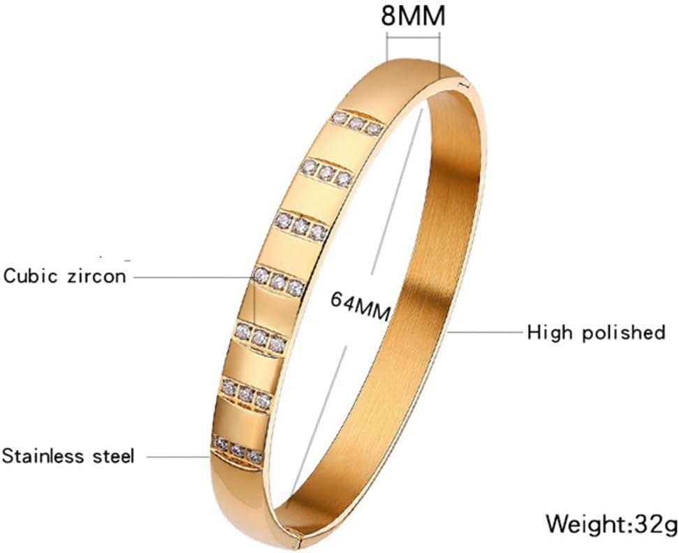 Jewelers 8mm Width Stainless Steel Cubic Zircon Filled Open Clasp Bangle Bracelet
