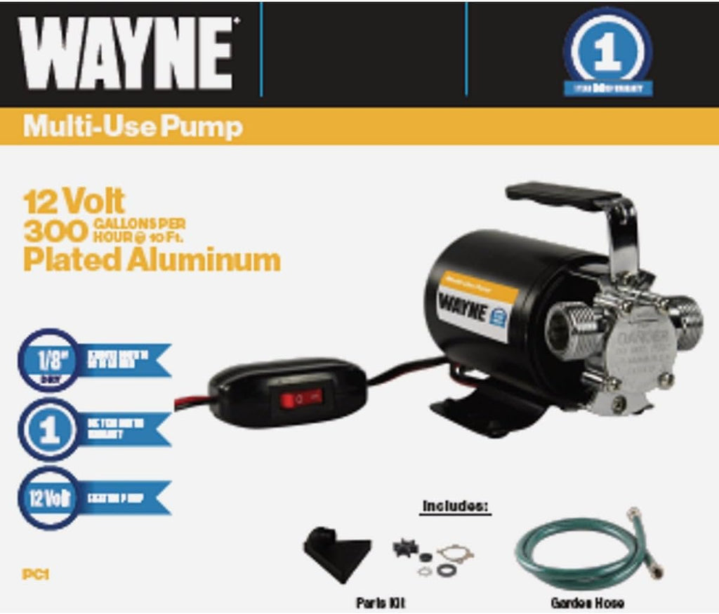 WAYNE PC1-12V Bronze Plated Portable Transfer Pump - Up to 350 Gallons Per Hour - Portable Multi-Use Pump