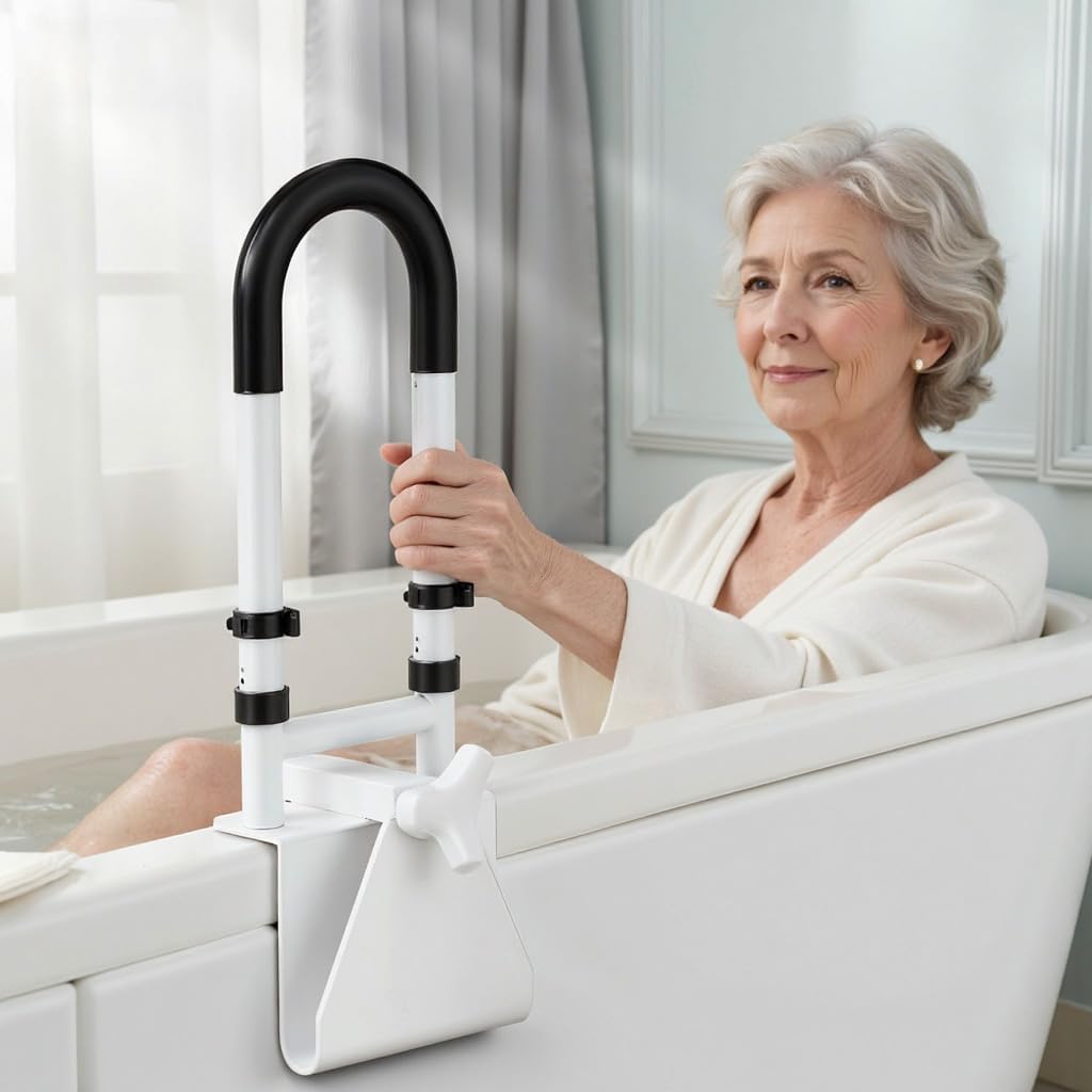 Adjustable Bathtub Safety Rail, Bathtub Handle Grab Bar with Non-Slip Grip for Seniors, Elderly, Fits 3.1 to 6.7 Inch