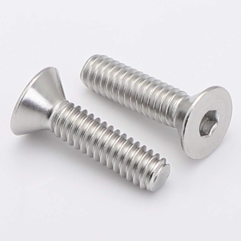 M6-1.0 x 16mm Flat Head Socket Cap Screws, Stainless Steel 18-8 (304), Bright Finish, DIN 7991, Allen Socket Drive, 25 PCS