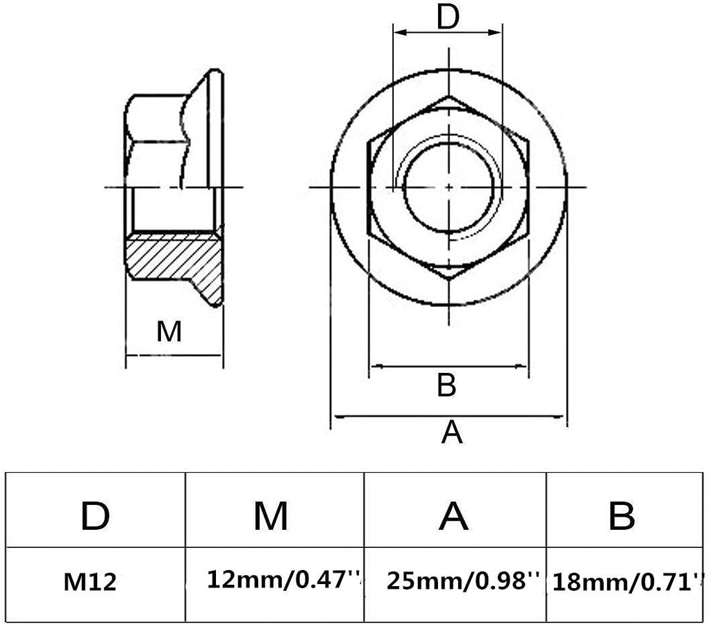 4pcs M12 x 1.5mm Pitch Metric fine Pitch 304 Stainless Steel Hexagonal Flange Nuts