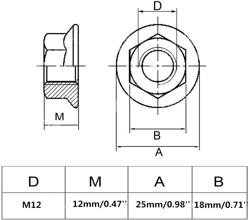 4pcs M12 x 1.5mm Pitch Metric fine Pitch 304 Stainless Steel Hexagonal Flange Nuts