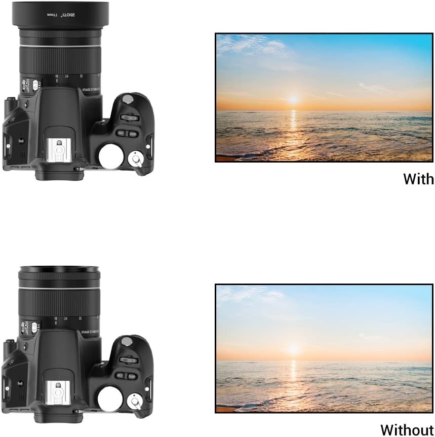 77mm Lens Hood, Oxidation Matte Anti Reflective Treatment, Aluminum Alloy, with 1 * 82mm Lens Cap, Compatible with
