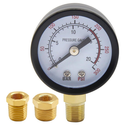Uenede 0-300PSI Pressure Gauge 1/8" NPT Brass Bottom Mount with Bushing