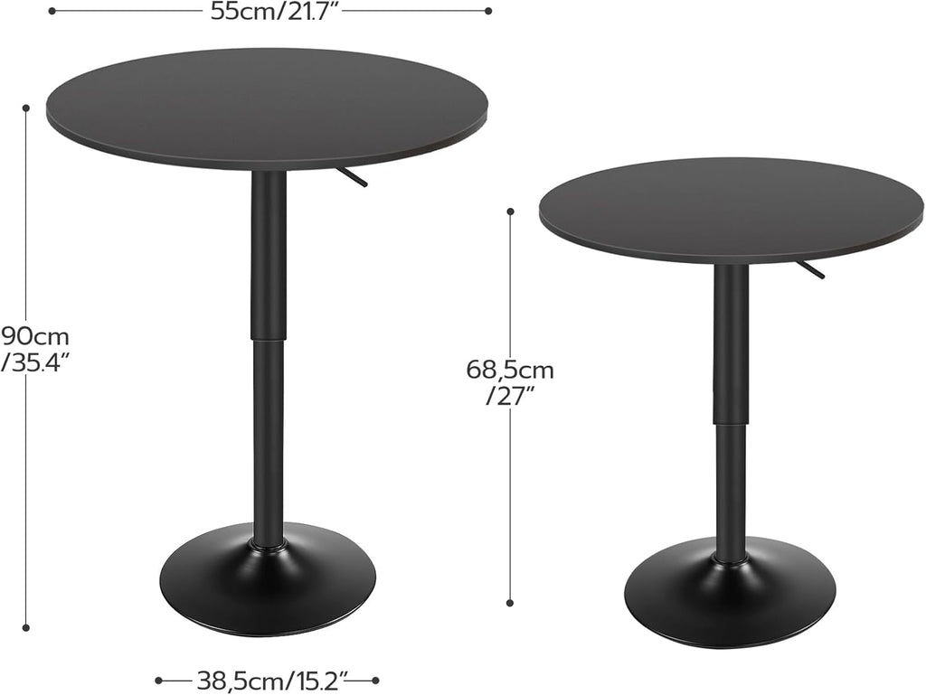 Bar Table, Height-Adjustable Round Pub Table 27-35.4 Inches, Cocktail Table with Sturdy Base, Modern Style, Easy to