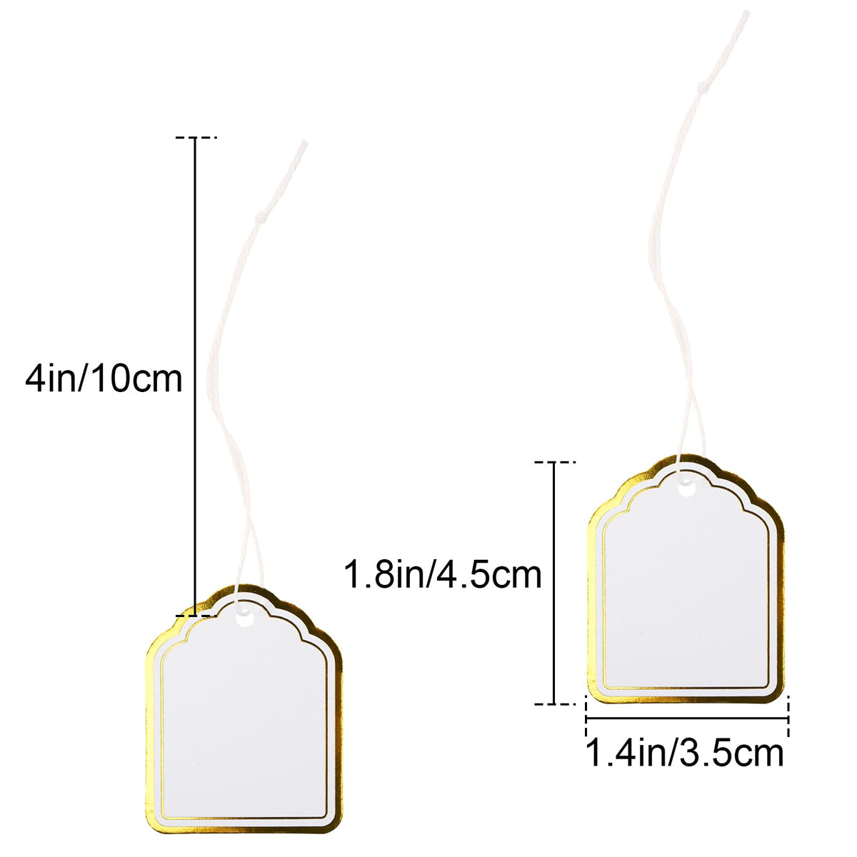 200Pcs Price Tags with String Attached, 1.4x1.8in Gold Gift Tags