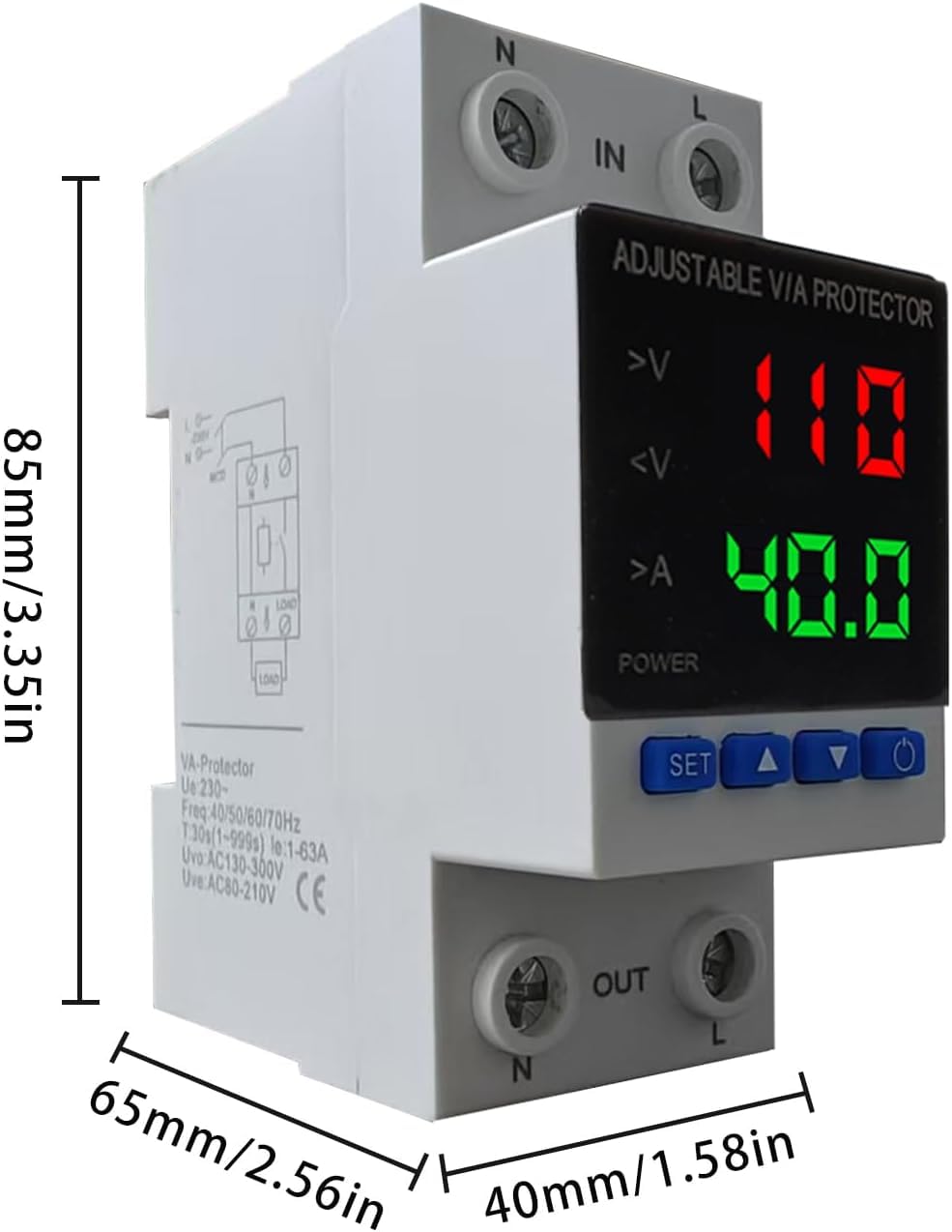 Voltage Protector 110V, 1-40A Adjustable Smart Circuit Breaker, 2 Pcs