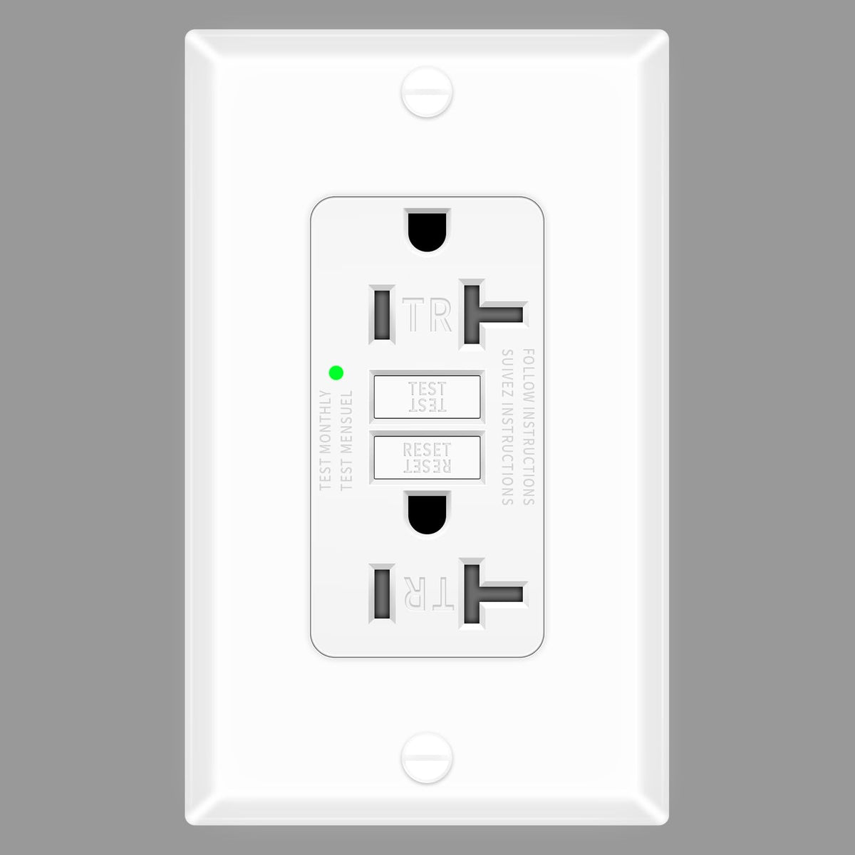 KRYNTO 1 Pack 20A GFCI Outlet Tamper-Resistant Self-Test, ETL Listed White