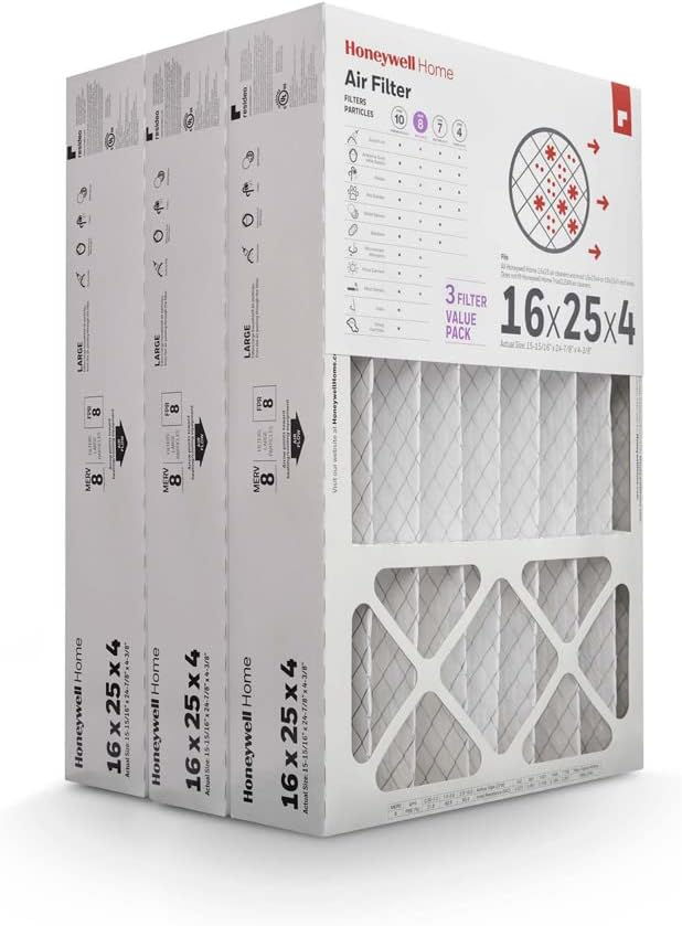 16x25x4 MERV 8, AC Furnace Air Filter, 3 PACK | (CF408F1625-3PKAM) (Actual Dimensions: 15.63 x 24.75 x 4.38 in.)