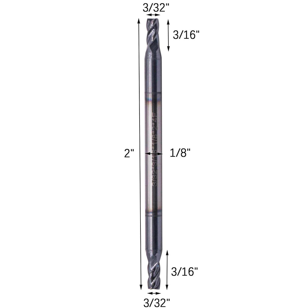 5Pcs 3/32" 4 Flute Solid Carbide Square End Mill, Double End, AlTiN Coated