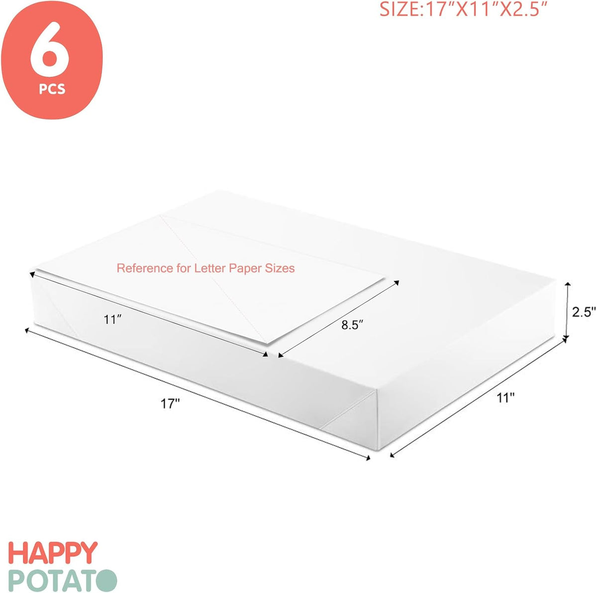6 White Extra Large Gift Box with Lids 17x11x2.5 In Shirt box