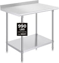 Stainless Steel Prep Table 24 x 36 Inches with Backsplash