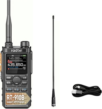 RT-910B 5W UHF VHF Dual Band Two Way Radio with Air Band Receiver 6 Meter Ham Radio Bluetooth Programmable Walkie