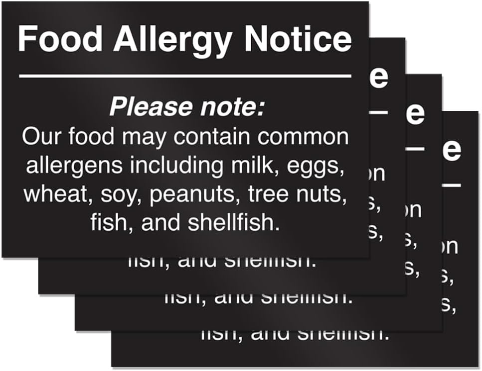 Food Allergy Notice Stickers, Restaurant Food Service Signs, Self Adhesive