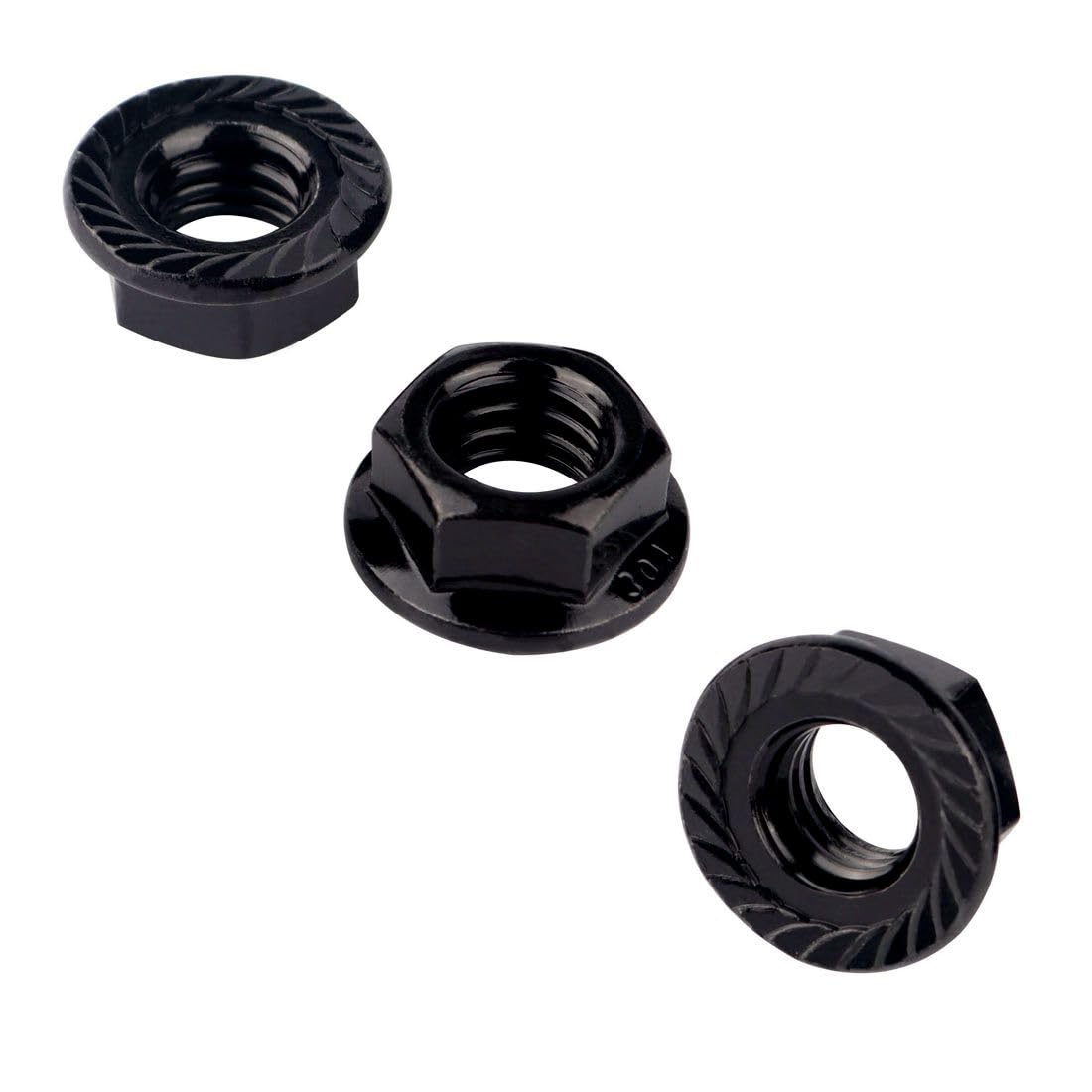 1/2-13 Serrated Flange Hex Lock Nuts 304 Stainless Steel, 20PCS Black