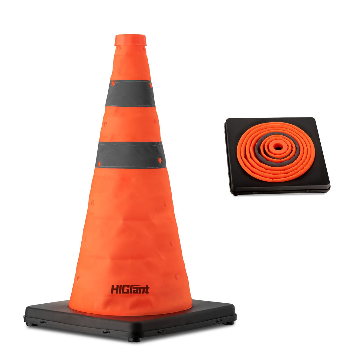 1 Pack 18 Inch Orange Collapsible Traffic Safety Cones, Black Base