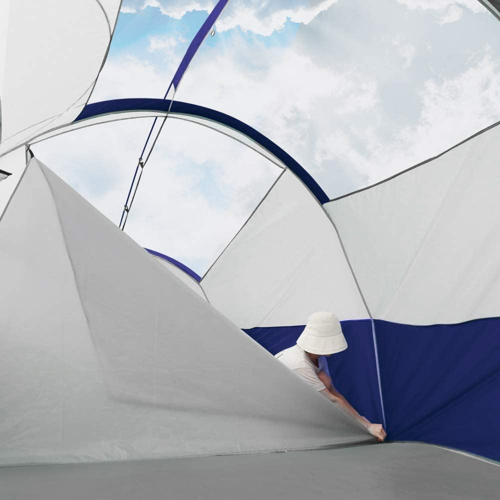8 Person Camping Tent, Room Divider, Rainfly, Weather Resistant | Family tent with 5 large mesh windows, double-layer
