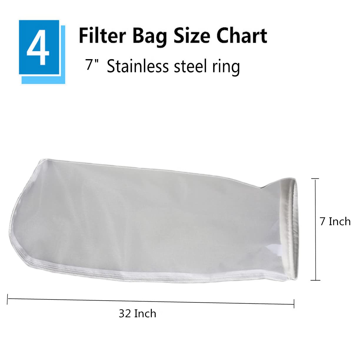 7Inch Ring 400 Micron Nylon Monofilament Mesh Filter Bag,7" x 32" Liquid Filter Sock (400Micron 7" x 32“)