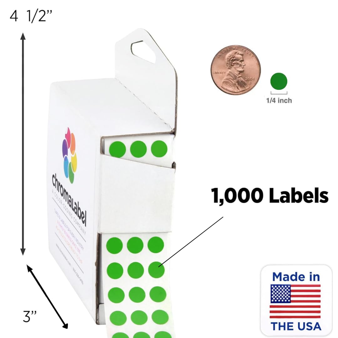 Red & Green Dot Stickers, 1/4 Inch, 1000/Box Each Color