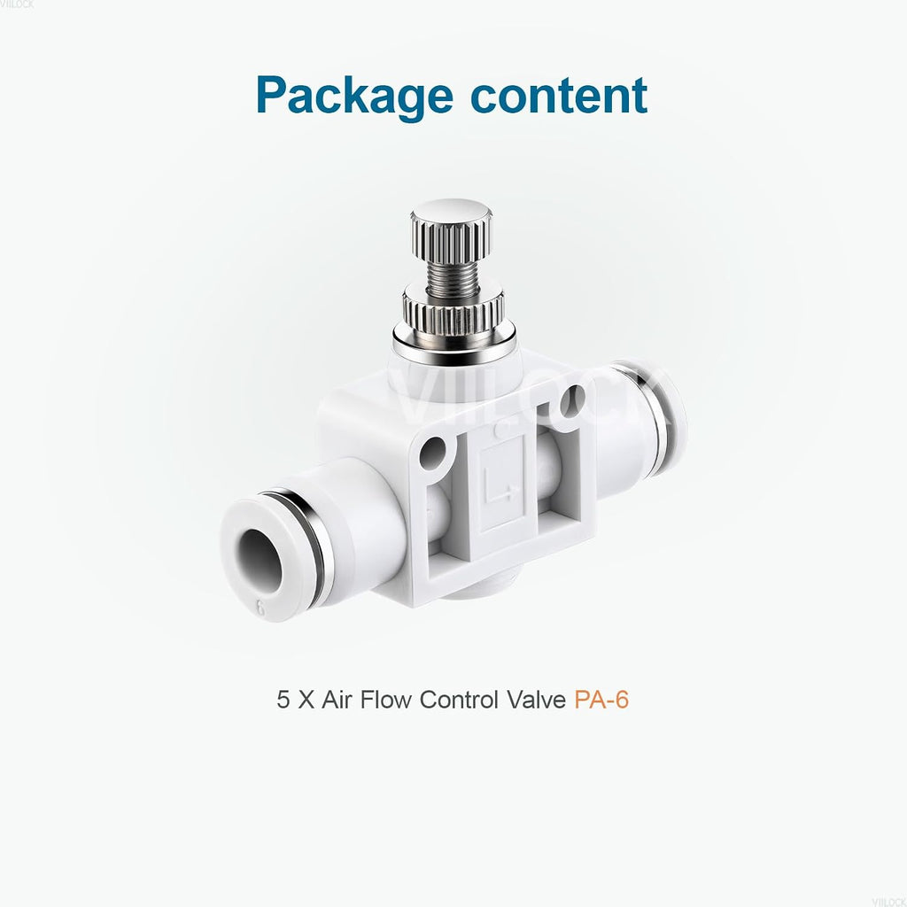 6mm OD Inline Air Flow Control Valve Push Fit Speed Controller 5Pcs