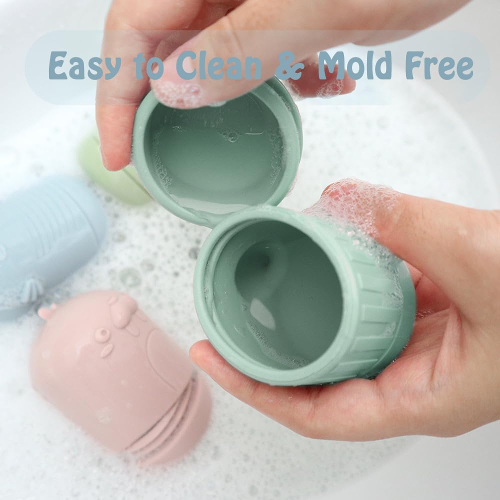 Silicone Baby Bath Toys Set for Toddlers 6 Months+ (Marine) | Non-Toxic Mold Free Soft Infant Squirty Bathtub Toys