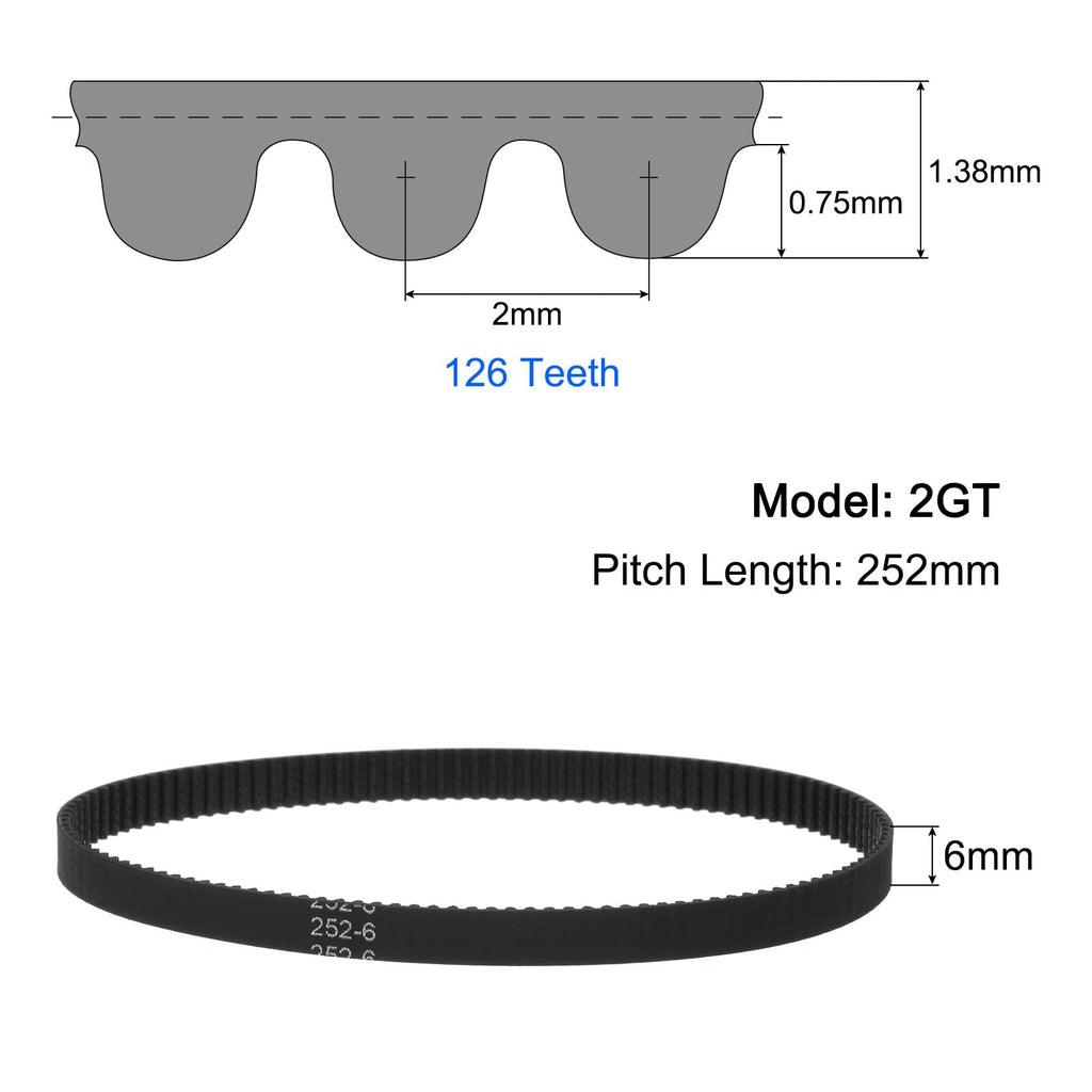 uxcell 10pcs 2GT Timing Belt Closed Loop Rubber Belts 252-2GT-6, 6mm Width x 252mm Length, 3D Printer Timing Belt